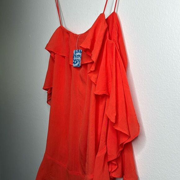 Free People Cascades Ruffle Cami in Coral Red Orange Flowy Size Small - Picture 11 of 11